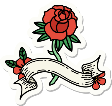 Bir insan tarafından çizilmiş gül sancağına sahip dövme stili çıkartması