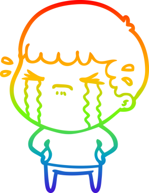 Gökkuşağı gradyan çizimi bir insan tarafından çizilmiş ağlayan bir karikatür adamı çiziyor.