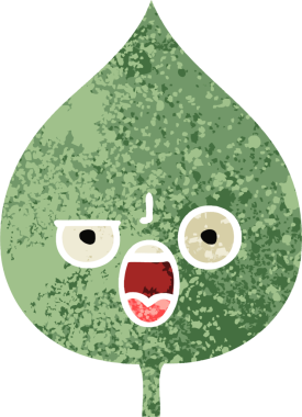 Bir insan tarafından çizilmiş dışavurumsal yaprağın retro çizim tarzı karikatürü