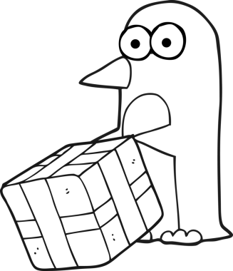 Bir insan tarafından çizilmiş siyah beyaz penguen çizimi.