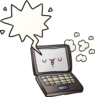 bir insan tarafından çizilmiş, konuşma baloncuklu çizgi film bilgisayarı