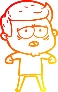 Bir insan tarafından çizilmiş, yorgun bir adamın çizgi çizimi.