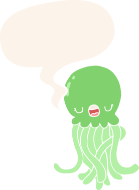 bir insan tarafından çizilmiş, konuşma baloncuklu çizgi film denizanası.