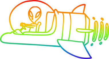 gökkuşağı gradyan çizgi çizimi bir insan tarafından çizilmiş bir uzaylı uzay aracı