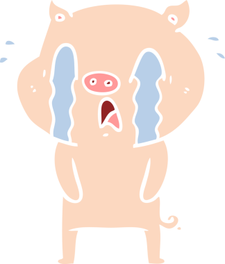 Ağlayan domuz düz renkli çizgi film bir insan tarafından çizildi.