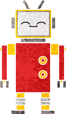 Bir insan tarafından çizilmiş bir robotun retro çizim tarzı karikatürü