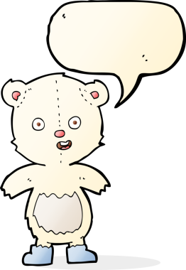 Çizmeli mutlu oyuncak ayı ve bir insan tarafından çizilmiş konuşma balonu.