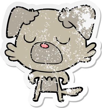 Bir insan tarafından çizilmiş bir karikatür köpeğinin sıkıntılı çıkartması.