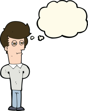 Bir insan tarafından çizilmiş düşünce baloncuğu olan bitkin bir adam.