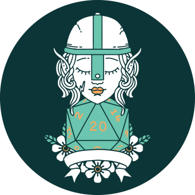 Bir insan tarafından çizilmiş doğal 20 zarlı elf dövüşçüsü ikonu