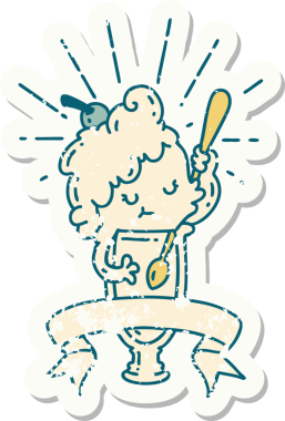 Bir insan tarafından çizilmiş dövmeli dondurma karakterinin eski bir çıkartması.