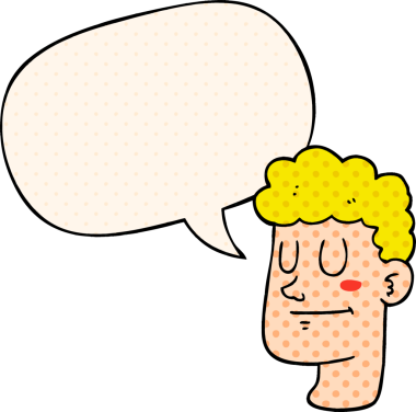 Bir insan tarafından çizilmiş çizgi roman tarzında konuşan erkek yüzü.