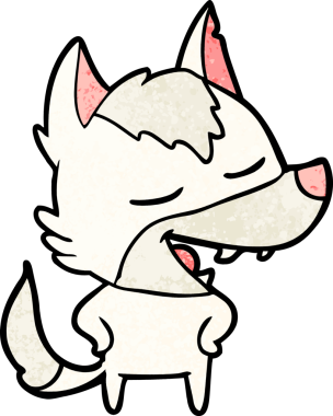 Bir insan tarafından çizilmiş gülen bir kurt.