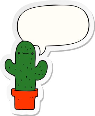 Bir insan tarafından çizilmiş konuşma balonu çıkartmalı çizgi film kaktüsü.