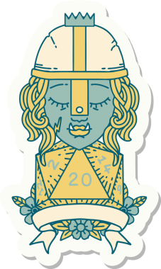 Bir insan tarafından çizilmiş 20 zarlı yarım ork savaşçısının çıkartması.