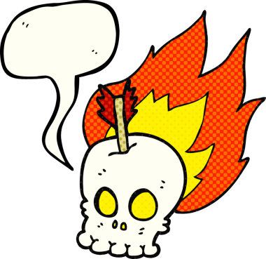 Bir insan tarafından çizilmiş ok ile serbest çizilmiş çizgi roman konuşma balonu karikatür kafatası