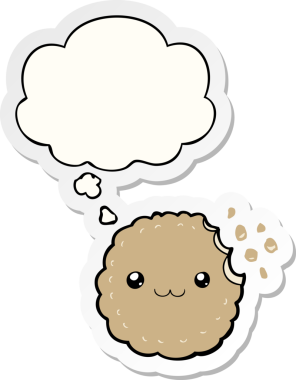 Düşünce baloncuklu çizgi film bisküvisi insan tarafından çizilmiş bir çıkartma.