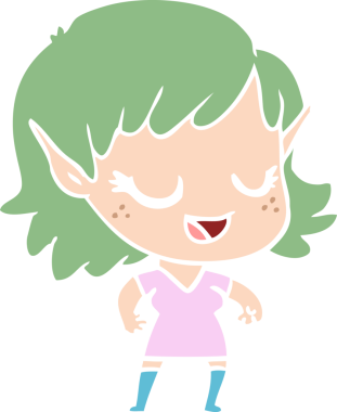 Bir insan tarafından çizilmiş mutlu düz renkli çizgi film elf kızı