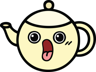 Bir insan tarafından çizilmiş çay demliği karikatürü.