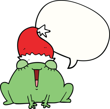 Bir insan tarafından çizilmiş konuşma baloncuğu olan şirin bir Noel kurbağası.