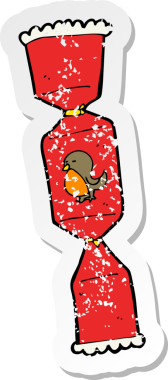 Bir insan tarafından çizilmiş bir karikatür noel krakerinin gerilemiş yapıştırması.