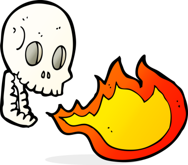 Bir insan tarafından çizilmiş ateş püskürten kafatası.