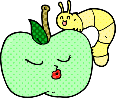 Bir insan tarafından çizilmiş güzel bir elma ve böcek.