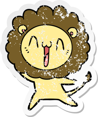 Bir insan tarafından çizilmiş mutlu çizgi film aslanının sıkıntılı çıkartması.