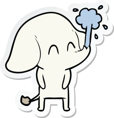 Bir insan tarafından çizilmiş su püskürten şirin bir filin çıkartması.