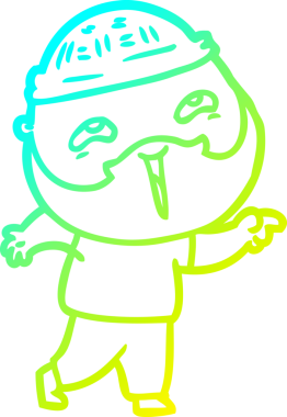 Bir insan tarafından çizilmiş, mutlu, sakallı, çizgi film karakteri.