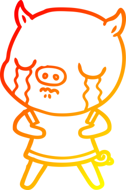 Bir insan tarafından çizilmiş, ağlayan bir domuzun sıcak çizgi çizimi.