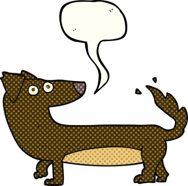 Bir insan tarafından çizilmiş serbest çizilmiş çizgi roman konuşma balonu çizgi film köpeği.