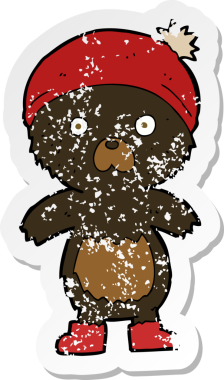 Bir insan tarafından çizilmiş şirin bir oyuncak ayının gerilmiş çıkartması.