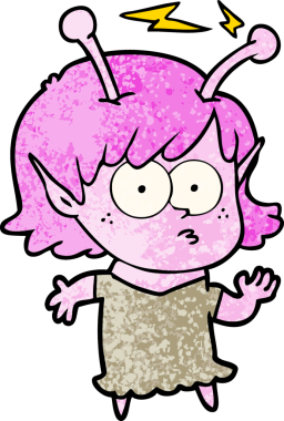 Bir insan tarafından çizilmiş uzaylı kız.