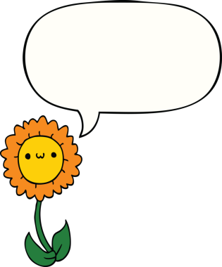 Bir insan tarafından çizilmiş konuşma baloncuklu karikatür çiçeği