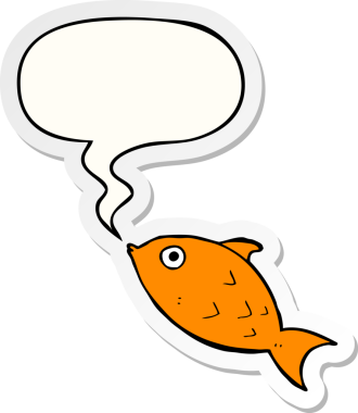 Bir insan tarafından çizilmiş balon çıkartmalı karikatür balığı.