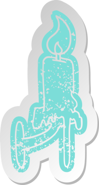 Bir insan tarafından çizilmiş bir mum çubuğunun sıkıntılı eski çizgi film çıkartması.