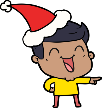 Bir insan tarafından çizilmiş Noel Baba şapkasıyla gülen bir adamın el çizimi.