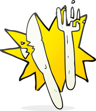 El yazısıyla çizilmiş karikatür, bir insan tarafından çizilmiş plastik çatal bıçak takımı.