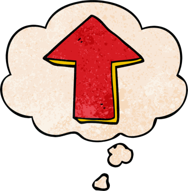 bir insan tarafından çizilmiş grunge desen biçiminde düşünce baloncuğu ile ok gösteren çizgi film