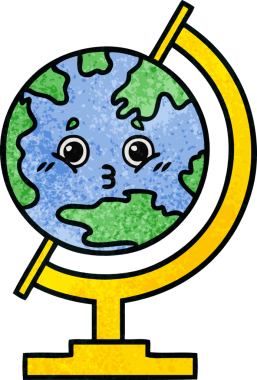 Bir insan tarafından çizilmiş dünyanın retro grunge desen karikatürü.