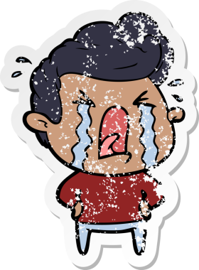 Bir insan tarafından çizilmiş ağlayan bir karikatür çıkartması.