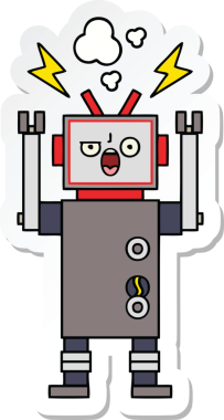 Bir insan tarafından çizilmiş, sevimli, kırık bir robotun çıkartması.