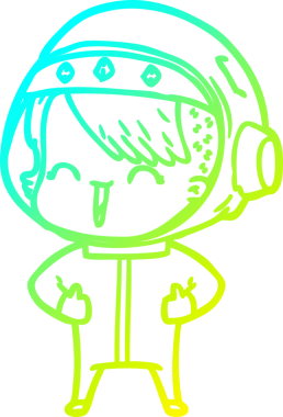 Bir insan tarafından çizilmiş mutlu bir uzay kızının soğuk çizgi çizimi.