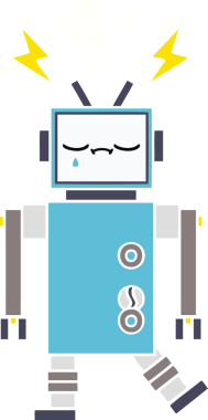 Bir insan tarafından çizilmiş düz renkli bir robot karikatürü