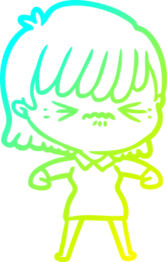 Bir insan tarafından çizilmiş, soğuk bir çizgi film kızı çizimi.