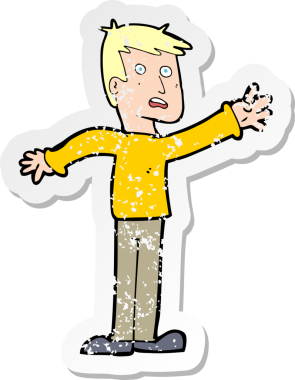 Bir insan tarafından çizilmiş endişeli bir çizgi filmin gerilimli çıkartması.