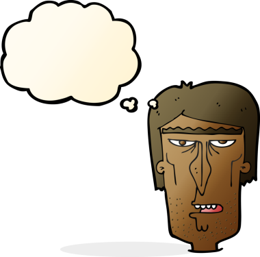 Bir insan tarafından çizilmiş düşünce baloncuklu kızgın bir yüz.