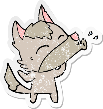 Bir insan tarafından çizilmiş uluyan kurt çizgi filminin sıkıntılı çıkartması.