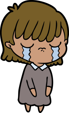 Bir insan tarafından çizilmiş ağlayan çizgi film kadını.